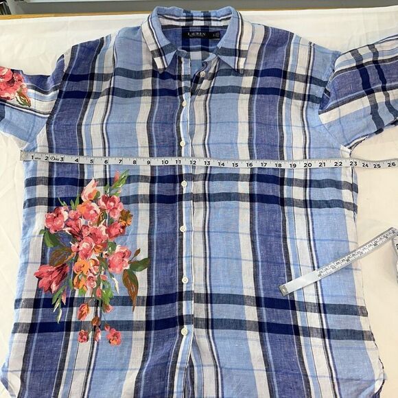 Lauren Ralph Lauren Floral & Plaid Linen Button Front Shirt Womens Boho Chic - Picture 6 of 9